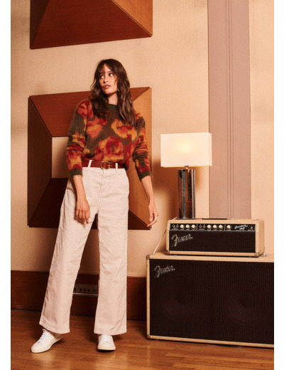 Pantalon droit taille haute en velours côtelé