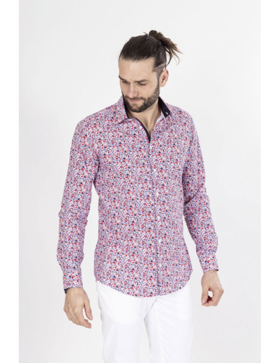 Chemise À Fleurs Rouge Et Marine 7 Rouge