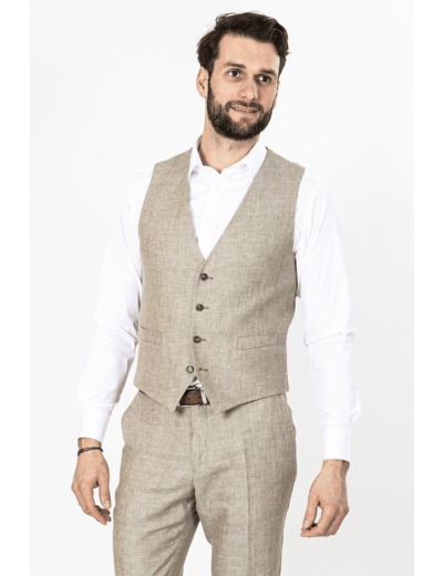 Gilet De Costume Beige En Lin
