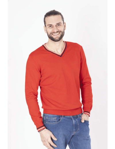 Pull Col V Rouge En Coton