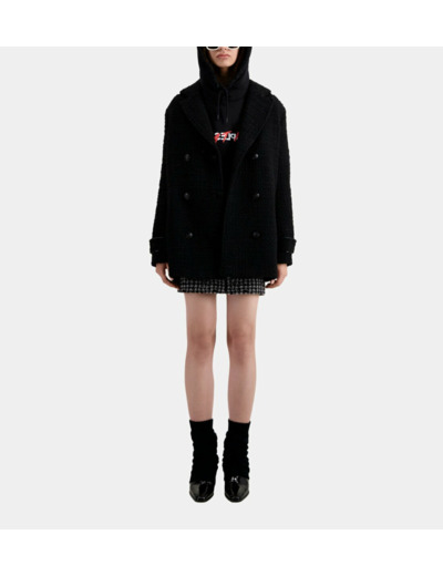 Manteau Caban En Tweed Avec Passepoil Cuir