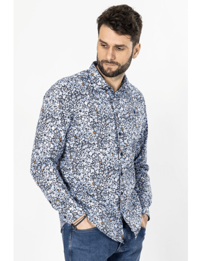 Chemise Fantaisie Bleue À Motifs Fleuris