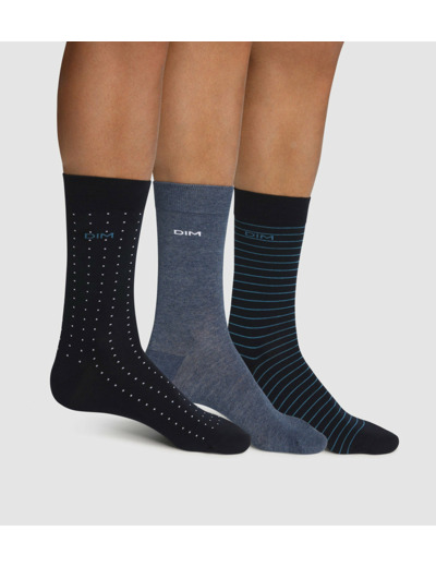 Lot de 3 paires de chaussettes homme coton rayé pois Bleu Coton Style