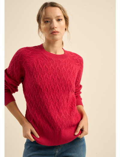 Pull à col bateau et tricotage fantaisie