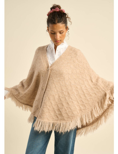 Poncho boutonné à franges