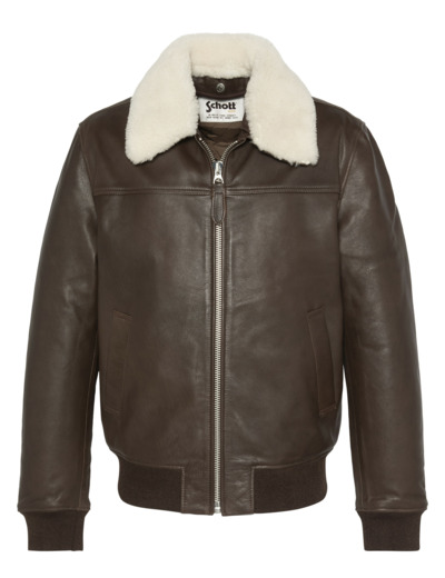 Blouson pilote avec col mouton amovible, cuir de vachette
