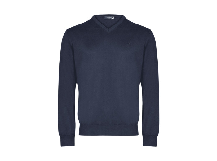 Pull Col V Marine Pur Coton