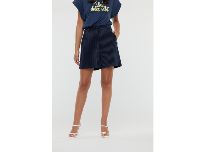 Bermuda costume à rayures, fermeture zippée