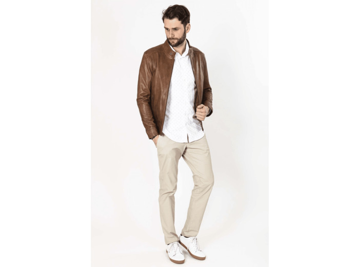 Blouson En Cuir Camel 54 Marron