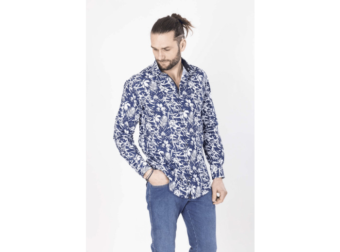 Chemise Marine Imprimé Végétal 5 Marine