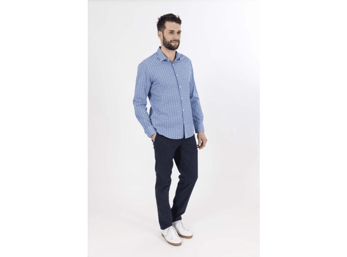 Chemise Imprimé Fantaisie Motifs Bleus Et Chocolat 5 Bleu