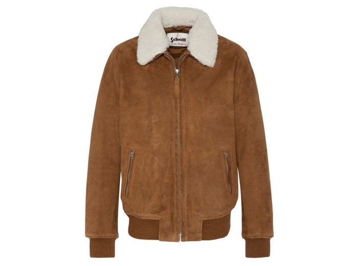 Blouson casual rouille avec col mouton amovible, chèvre velours