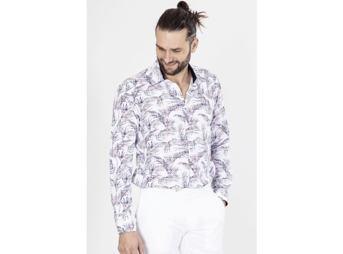 Chemise Blanche Imprimé Feuillage Blanc 6