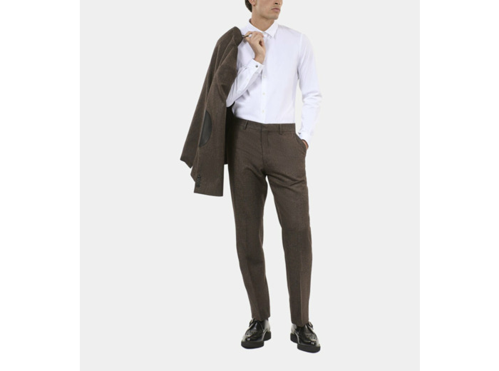 Pantalon De Costume En Laine Mélangée Marron
