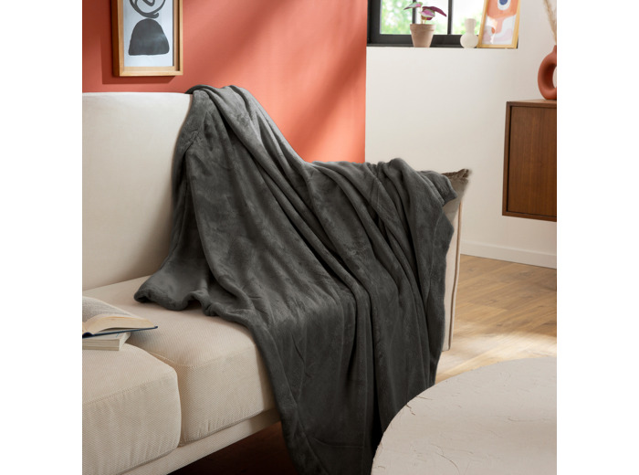 Plaid polaire extra doux coloris Gris Anthracite