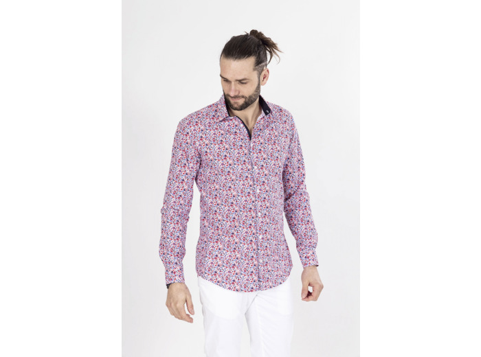 Chemise À Fleurs Rouge Et Marine 7 Rouge