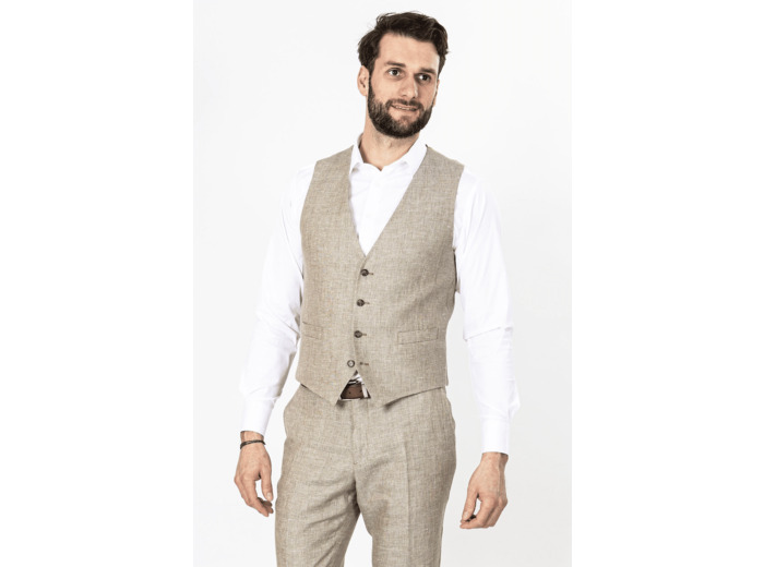 Gilet De Costume Beige En Lin