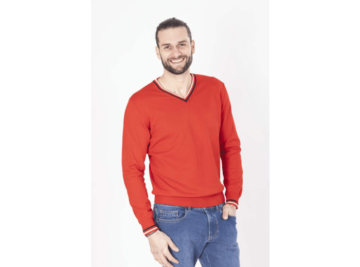 Pull Col V Rouge En Coton