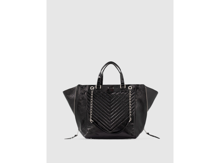 Sac cabas cuir noir LE 1440 GLOSSY Leather Story femme