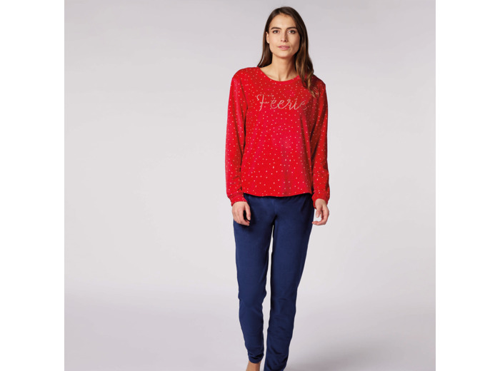 Pyjama femme MARCHÉ DE NOËL rouge/marine