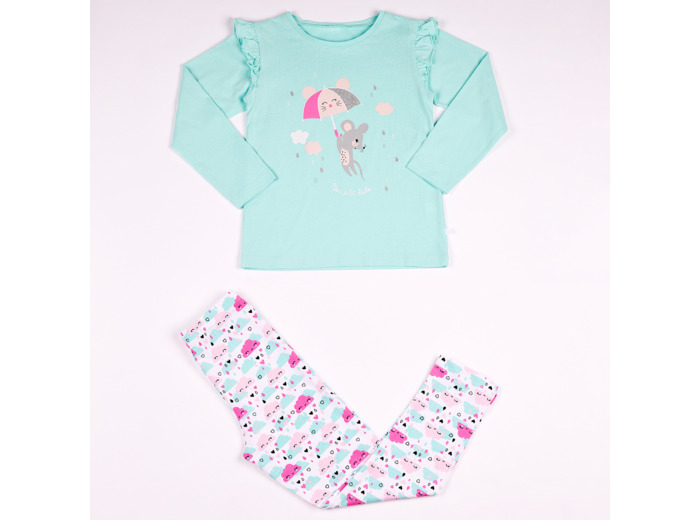 Pyjama fille PLUIE D'AMOUR aqua/blanc imprimé