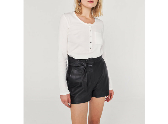 Tee.shirt blanc cassé manches longues maille côtelée femme