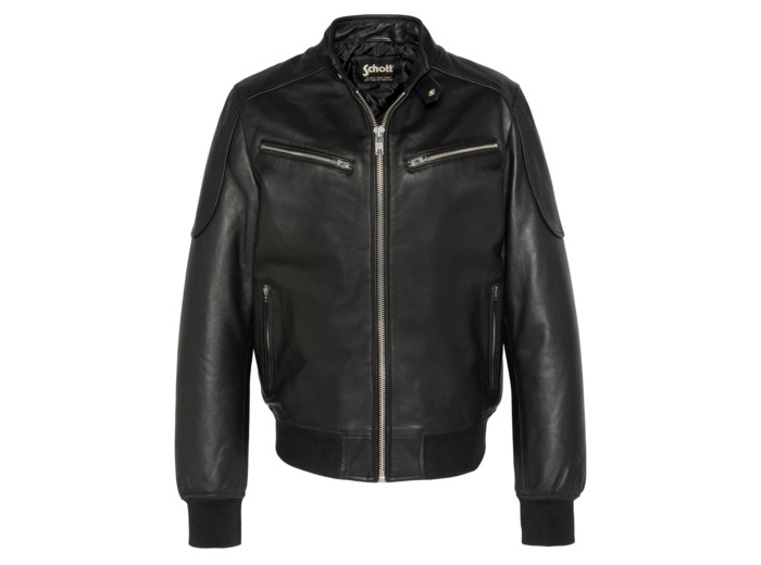 Blouson motard multipoches, cuir d'agneau