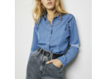 Chemise jean bio effet patch et volants aux épaules femme