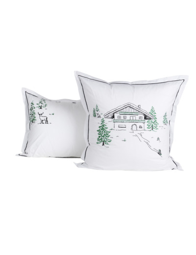 Taie d'oreiller Hiver | Percale brodée | Tradition des Vosges