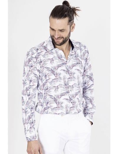 Chemise Blanche Imprimé Feuillage Blanc 6