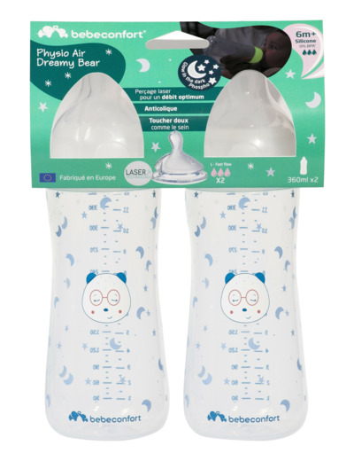 Lot de 2 biberons 370ml phosporence