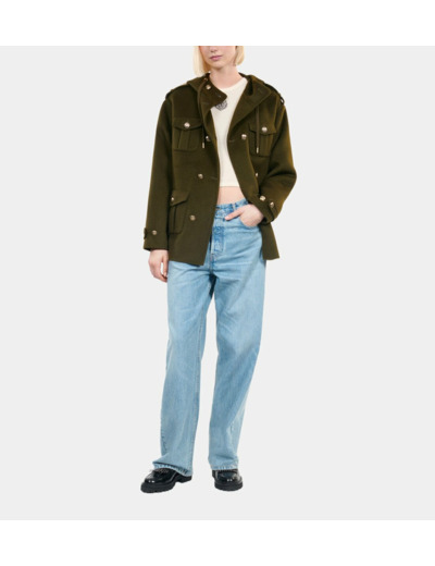 Blouson Style Officier En Laine Mélangée Kaki