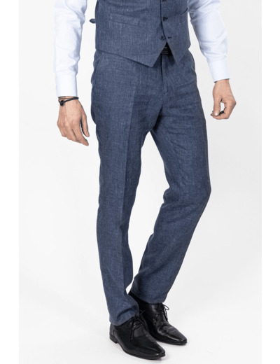 Pantalon Bleu En Lin Bleu 52