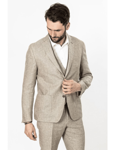 Veste Beige En Lin Mélangé