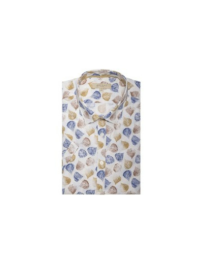 Chemise Manches Courtes Motifs Feuilles 5 Ecru