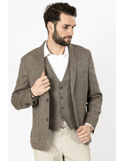 Veste En Lin Beige À Chevrons