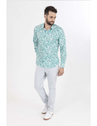 Chemise Imprimé Végétal Vert Et Jaune 2 Vert