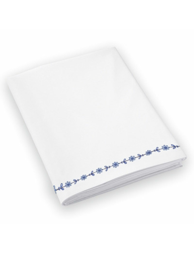 Drap plat Poème Bleu | Percale 80 fils | Tradition des Vosges