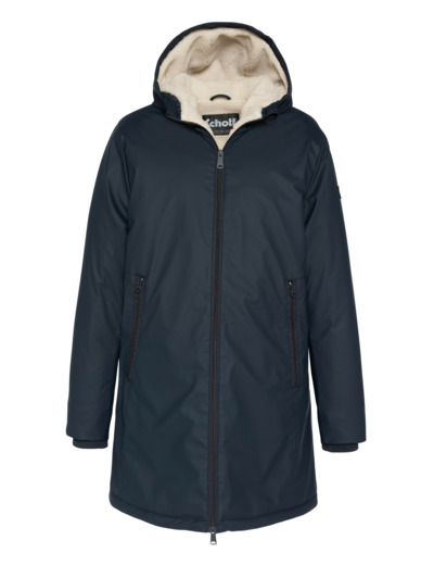 Coupe-vent long à capuche doublé sherpa