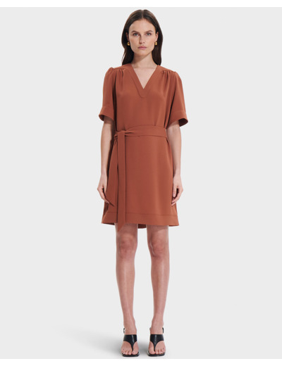 Robe Retie Marron en Polyester