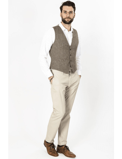 Gilet De Costume Beige À Chevrons