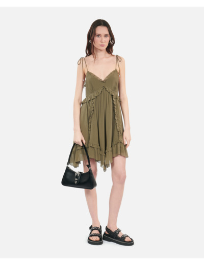 Robe Courte Kaki En Soie
