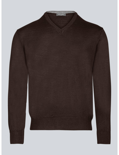 Pull Col V Marron En Mérinos