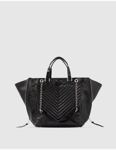 Sac cabas cuir noir LE 1440 GLOSSY Leather Story femme