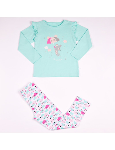Pyjama fille PLUIE D'AMOUR aqua/blanc imprimé