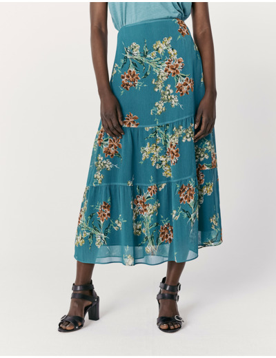 Jupe longue voile recyclé imprimé bouquet de fleurs femme