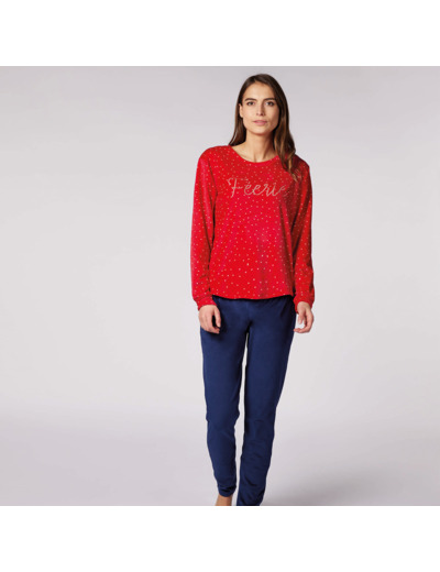 Pyjama femme MARCHÉ DE NOËL rouge/marine