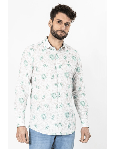 Chemise Imprimée Beige Et Vert 6 Beige