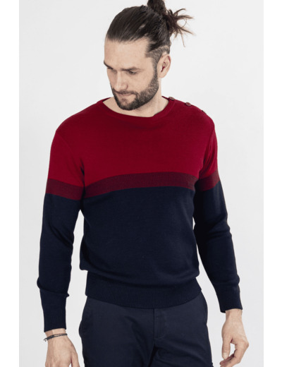 Pull Rouge Et Marine En Laine Mélangée